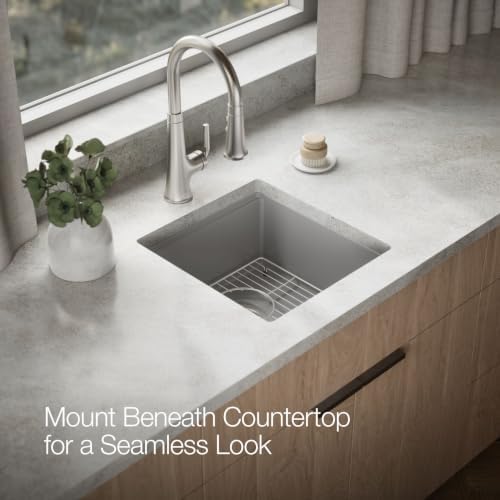 KOHLER Billings 18" Undermount Bar Sink, Single Bowl, Neoroc Composite, Matte Finish, Compact Prep Sink for Wet Bar or Kitchen Island, Matte Grey, K-33711-CM4 - Image 6