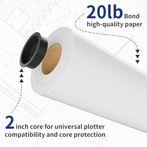RBHK Wide Format Paper 36" x 150' CAD Bond Rolls, 2" Core, 1 Roll 20 lb Wide Format Plotter Paper for CAD Drawings, Engineering Plans, Blueprints & Architectural Designs - Image 3