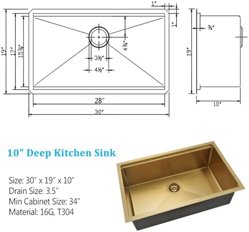 30 Inch Undermount Gold Kitchen Sink - Image 5
