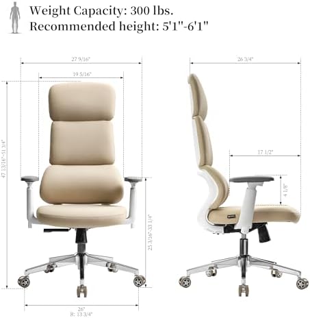 EUREKA ERGONOMIC Remi High Back Office Chair, PU Leather Office Chair with Wheels, Leather Desk Chair, Executive Office Chair Comfy for Home & Office, Off-White (Pack of 3) - Image 3