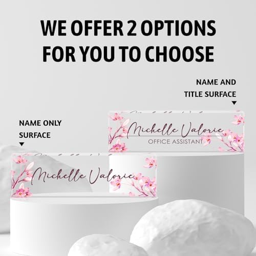 Personalized Name Plate for Desk, Custom Desk Name Plate, Acrylic Name Plate Office Desk Accessories, Personalized Office Gifts for Coworkers Teachers, Employee Appreciation Gifts (A-Pink Flower) - Image 2