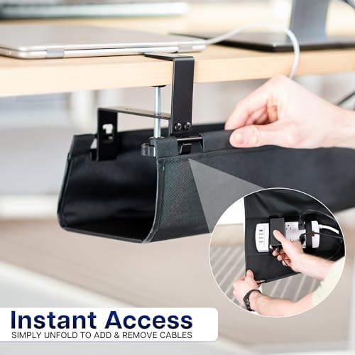 VIVO Black Clamp-on 16 in Fabric Cable Management Tray, DESK-AC16F-C - Image 3
