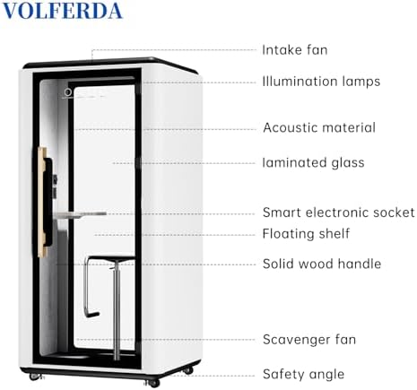 Soundproof Office Pod Booth, Quiet Meeting Pod with Acoustic Panels, Portable Modular Pod, Privacy Booth for Private Phone Calling, Single Person Workspace with Sound Isolation (White) - Image 5