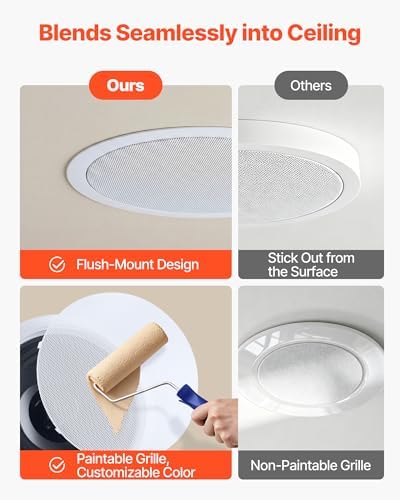 VEVOR Bluetooth Ceiling Speakers, 8", in Ceiling & in-Wall Speaker System with Amplifier, 2-Way Flush Mount Speakers, for Damp Humid Placement, Home Theater, Living Room, or Covered Patio, 1 Pair - Image 5