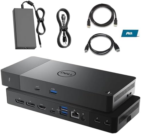 WD22TB4 Dell Thunderbolt 4 Docking Station, USB-C/USB-A Dock WD22TB4, 180W Power Adapter, with FKA HDMI and DP Cable, Support Dual/Triple Monitor & 4K Displays, New - 3 Year Warranty by Thedocksexpertatyourside