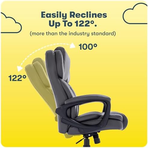 Serta Garret Executive Office Chair, Ergonomic Mid-Back with Lumbar Support, Semi-Plush Cushion and Body Pillows, Padded Armrests, Swivel Base, Bonded Leather, Space Gray - Image 6