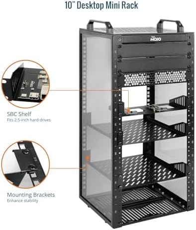 Tecmojo 12U Network Rack, 10 inch Mini Server Rack with 2 Side Translucent Panels & 2 Top Handles, 10.23 inch Deep, for 10 inch IT Equipment & A/V Devices, Black - Image 4