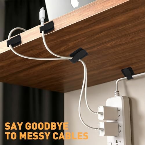 200pcs Hook and Loop Cable Straps,Under Desk Cable Management,Adjustable Cord Organizer for Desk Home Office Organization (Black) - Image 7