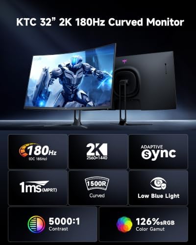 KTC 32 Inch Curved Gaming Monitor, QHD 180Hz Monitos 1440P oc 185Hz, H32S5 - Image 2
