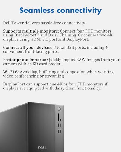 Dell Desktop Tower Computer, Intel 10-Core Ultra 5 225 (20MB Total Cache, 3.3GHz), Windows11 Pro, Wired Keyboard & Mouse, Intel UHD Graphics, Wi-Fi 6, Bluetooth 5.4 (16GB DDR5 RAM | 1TB SSD) - Image 3