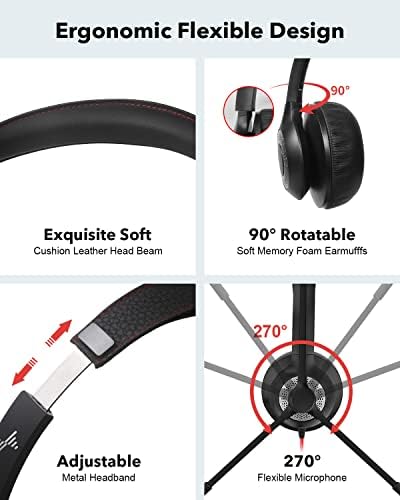 JIAMQISHI USB Headset with Microphone for PC, On-Ear Computer Laptop Headphones with Noise Cancelling Mic in-line Control for Home Office Online Class Zoom (Type C+3.5mm, Black) - Image 4