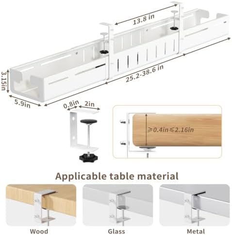 Under Desk Cable Management Tray,Expandable 25.2" – 38.6",White - Image 3
