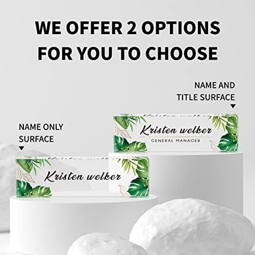 Desk Name Plate Personalized, Custom Name Plates for Desks, Office Desk Decor, Green Leaf Clear Acrylic Glass Block, Personalized Office Gifts for Women Men Boss Teachers Coworkers Appreciation Gifts - Image 2