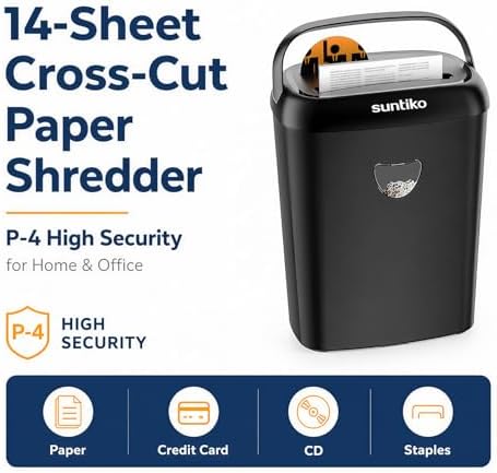 Suntiko 14-Sheet Cross Cut Heavy Duty Paper Shredder for Home Office - Image 2