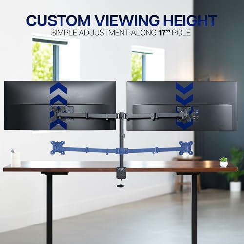 VIVO Dual Ultrawide Monitor Desk Mount, Heavy Duty Fully Adjustable Steel Stand, Holds 2 Computer Screens up to 38 inches and Max 22lbs Each, Black, STAND-V038 - Image 5