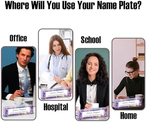 Desk Name Plate Personalized, Desk Double sided pattern Name Plate Personalized Office Desk Decor for Women and Men , Teacher Nurse Boss Employee Appreciation Gifts (Purple marble, fixed pattern) - Image 2