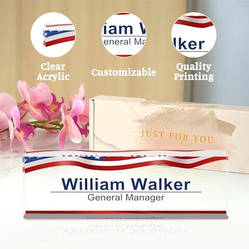 Personalized American Flag Name Plate for Office Desk - Gifts for Boss, Men, Employee Appreciation, Office Decor (US Flag 2) - Image 2