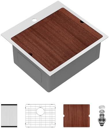 Sarlai Drop In Kitchen Sink - 21x20 Drop In Kitchen Sink Ledge Workstation 16 Gauge Stainless Steel Topmount Deep Single Bowl Over Counter Sinks Basin Round Corners by Sarlai