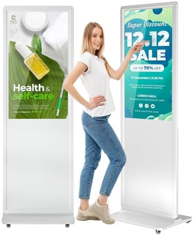 MWE 37 Inch Touchscreen Kiosk, Indoor Floor Standing Digital Signage Displays, LCD Screen Advertising Display Totem, Interactive Display Poster Android System with Auto Media Player-White by QIXZOCV