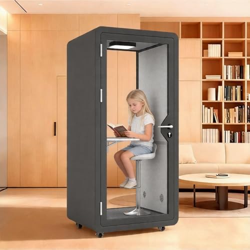 Soundproof Office Pod Booth Mobile Office Pod Booth with Desk/Tempered Glass Door/LED Light/Metal Lock, Private Meeting Room for Focused Study Read or Work, Call Privacy(A,100x100x233cm) by Unknown