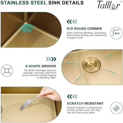 Undermount Bar Sink Workstation - 12 x 15 Inch Gold 16 Gauge T-304 Stainless Steel Small Wet Prep Sink Single Bowl Under Counter Camper Sinks with Cutting Board #TLU-0017 - Image 5