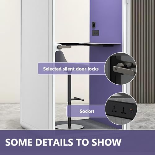 Office Sound Booth with Audio Privacy - Portable Soundproof Booth Includes White Frame with Curved Corners,Soundproof Steel Plate Room with Light,Purple Interior for Study (42.52IN) - Image 6