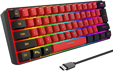 Snpurdiri 60% Wired Gaming Keyboard,True RGB Small Compact 61 Keys Mini Keyboard for PC/Mac Gamer, Typist, Travel, Easy to Carry on Business Trip(Black-Red) by Snpurdiri