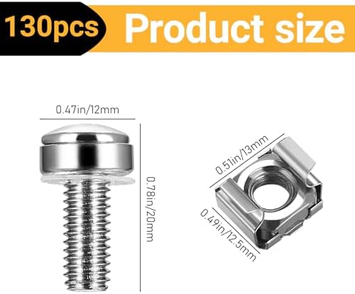 110 Pcs/55 Set Rack Mount Screws and Cage Nuts for Server Cabinet Cage Nuts & Mounting Screws Washer, Carbon Steel Racks Screw for Rack Mount Server Shelves Cabinet - Image 2