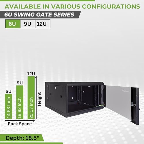 NavePoint 6U Server Cabinet with Hinged Back - 23.6” Deep, Server Rack Enclosure with Locking Glass Door, Wall Mount Rack with Removable Side Panels, Network Cabinet with 2 Fans, Pre-Assembled - Image 4