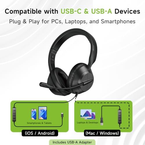 Acer Headset with Microphone for PC, ENC Noise-Cancelling Mic, USB-C/USB-A - Image 2