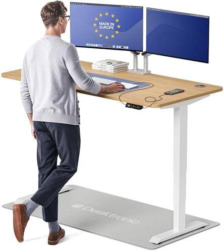 Desktronic HomePro Standing Desk 60x30 — Made in Europe, Ergonomic Sit Stand Home Office Desk, Electric Height Adjustable, Dual Motor, USB & USB-C Charging, Wobble-Free, Touchscreen, 3 Memory Presets by Desktronic