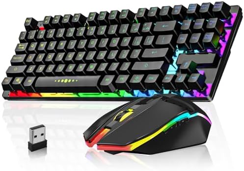 Wireless Gaming Keyboard and Mouse Combo, LED Backlit Rechargeable Battery, Ultra Compact Mechanical Feel Keyboard, RGB Mice for PC Gamer, Business Office, Durable Ergonomic, Wide Compatibility, Black by Soulgenix-PoweringYourPotential