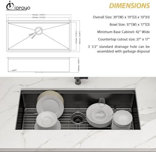 39x19 Black Undemrount Workstation Kitchen Sink with Mixng Bowl - Image 6