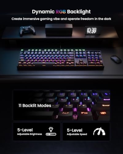 RGB Mechanical Gaming Keyboard Blue Switch, 104 Keys Full-Size Light Up Key-board with 11 Backlit Modes, Anti-Ghosting, Double-Shot ABS Keycaps, USB Wired Computer Key board for Windows PC Gamer - Image 2