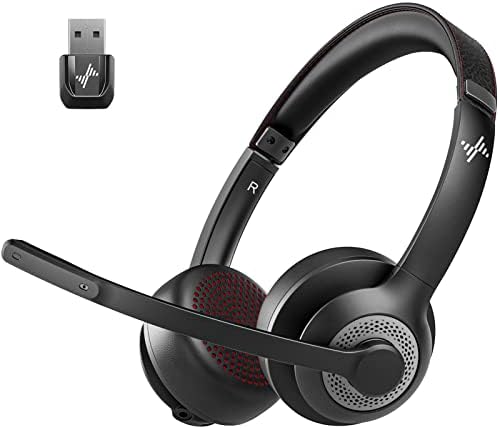 JIAMQISHI Wireless Headset with Mic for Work, Bluetooth V5.2 Headphones with Noise Cancelling Microphone, USB Dongle, Clear Calls & Mic Mute, for Laptop, PC, iPhone & Android Phones by JIAMQISHI