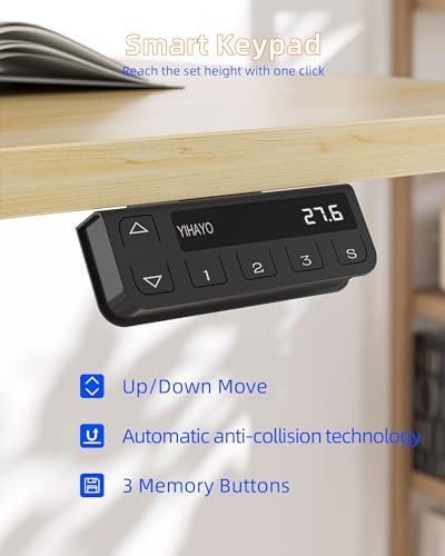 YIHAYO Electric Standing Desk, 40 x 24 Inches Stand Up Desk with Splice Board, Adjustable Height Desk, Computer Desk for Home Office, White Frame/Natural Top - Image 5