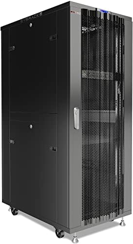 37U Mesh Network Rack Cabinet – 19" Floor Standing Server Rack Enclosure, 24" Deep High-Airflow IT Rack with Fans, Thermostat, PDU and Shelf by SYSRACKS