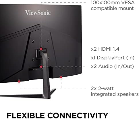 ViewSonic VX3218C-2K 32 Inch 1440p Curved Gaming Monitor, 180Hz and 1ms for Smooth Gameplay, FreeSync Premium and Eye Care Technology for Smooth Visuals, HDMI, and DisplayPort Inputs - Image 6