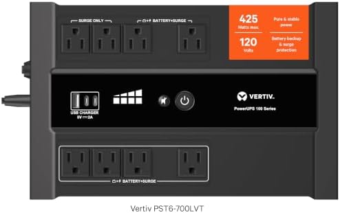 Vertiv Liebert PowerUPS 100 PST6-700LVMT Battery Backup UPS 700VA USB-C+A - Image 4
