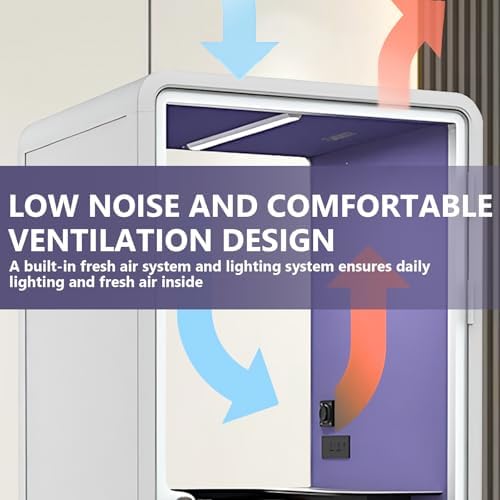Office Sound Booth with Audio Privacy - Portable Soundproof Booth Includes White Frame with Curved Corners,Soundproof Steel Plate Room with Light,Purple Interior for Study (42.52IN) - Image 5