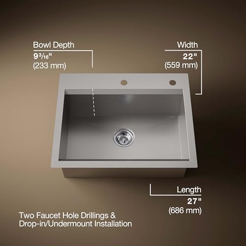 KOHLER 80086-2PC-NA Task™ 27" Top-/Undermount Workstation Stainless Steel Kitchen Sink, Includes Accessories, 2 Faucet Holes, Single Bowl Kitchen Sinks - Image 3