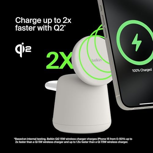 Belkin Qi2 15W Wireless Charging Dock, 2 in 1 Fast iPhone Charger - Image 2
