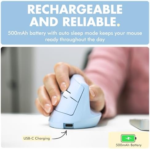 X9 Performance Wireless Vertical Ergonomic Mouse - (BT + 2.4Ghz) - Click in Comfort - Up to 4000 DPI, 6 Button, Rechargeable - Bluetooth Ergonomic Vertical Mouse Wireless - for Mac and PC - Blue - Image 7