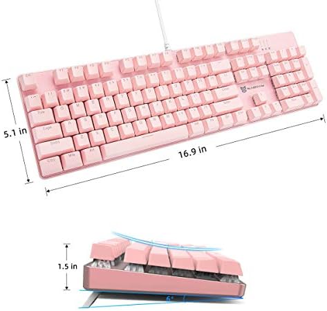 Merdia Full Size Wired Mechanical Gaming Pink Keyboard | Red Switch 104 Keys US Layout Full Size Pink PC Gaming Keyboards | Hot Swappable LED Backlit Light Up Wired Mechanical Computer Keyboards - Image 2