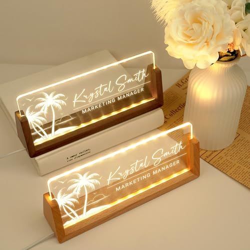 Desk Name Plate Personalized, Custom Acrylic Name Plate for Desk, Office Decor for Women Men, Appreciation Gifts for Coworkers Boss Teacher - Light-Up Name Plaque - Image 2