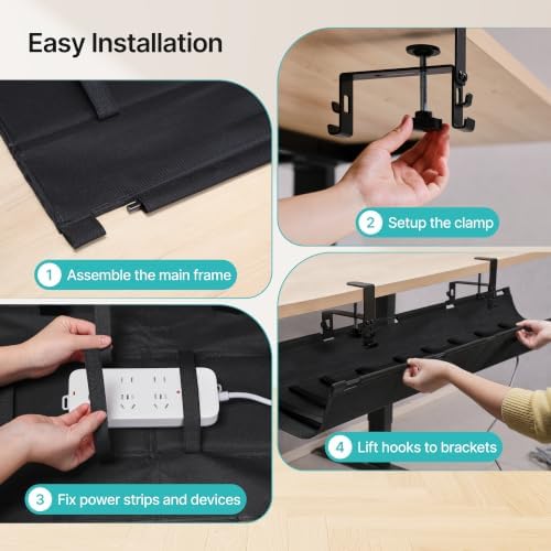 PEGZONE No Drill Under Desk Cable Management Tray, 47.2" Fabric Organizer - Image 6