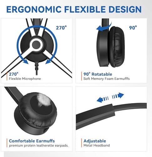 Wantek Monaural RJ9 Call Center Headset with Noise Cancelling Mic, Corded Office Headset with Mute for Avaya Phones - Image 3