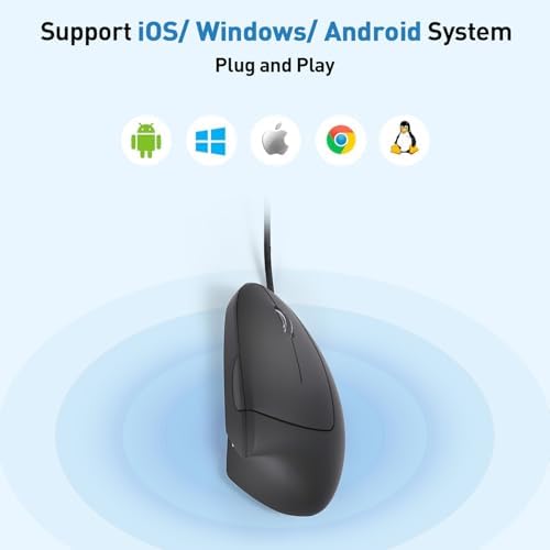 Wired Ergonomic Mouse, USB Wired Vertical Mouse with 800/1200/1600 Adjustable DPI, 6 Buttons Ergonomic Mouse for Laptop/PC/Desktop-Black - Image 5
