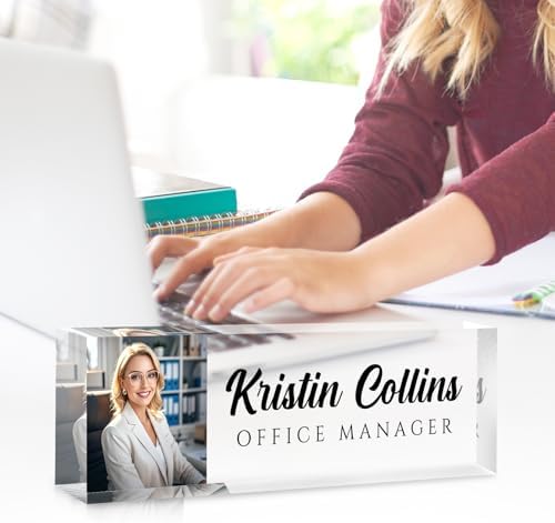 Custom Name Plate for Desk, Personalized Desk Name Plate on Clear Acrylic Glass, Appreciation Gifts for Teacher Employee Boss Coworkers Nurse, Office Desk Accessories for Women Men (Picture) - Image 3