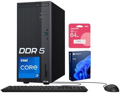ASUS V500 Home & Business Tower Desktop, 10-core Intel Core i7-13620H Processor, 16GB DDR5 RAM, 1TB SSD, DisplayPort, Wi-Fi 6, Wired KB & Mouse, Win11 Pro, Bundle with ADATA 64GB USB Flash Drive by Unknown
